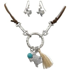 Texas State Tassel Horse Bit Necklace Earrings Set